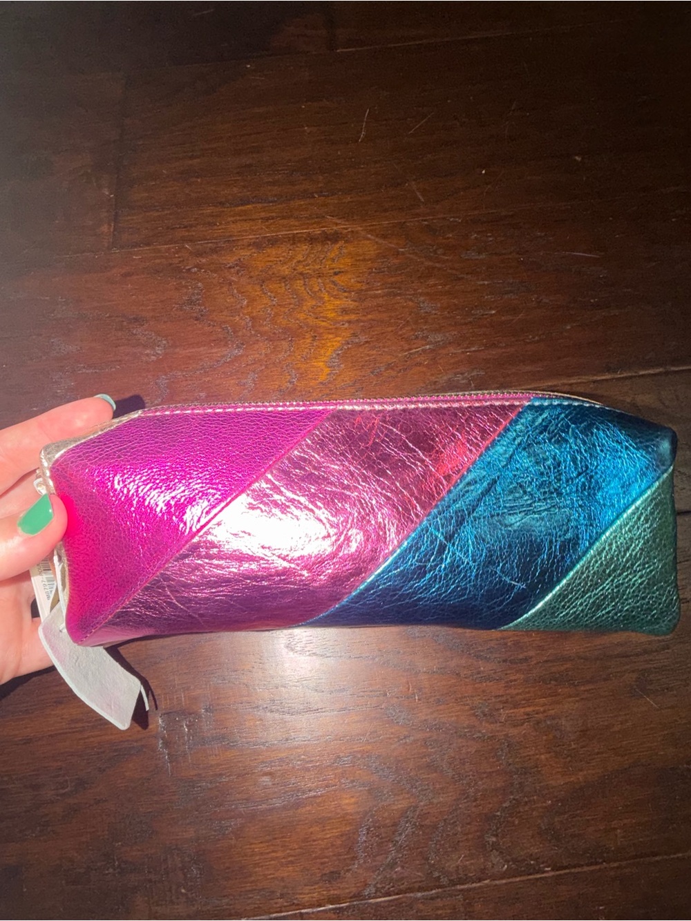 Iridescent Multicolor Cosmetic Pencil Case - Pink, Magenta, Teal, Blue